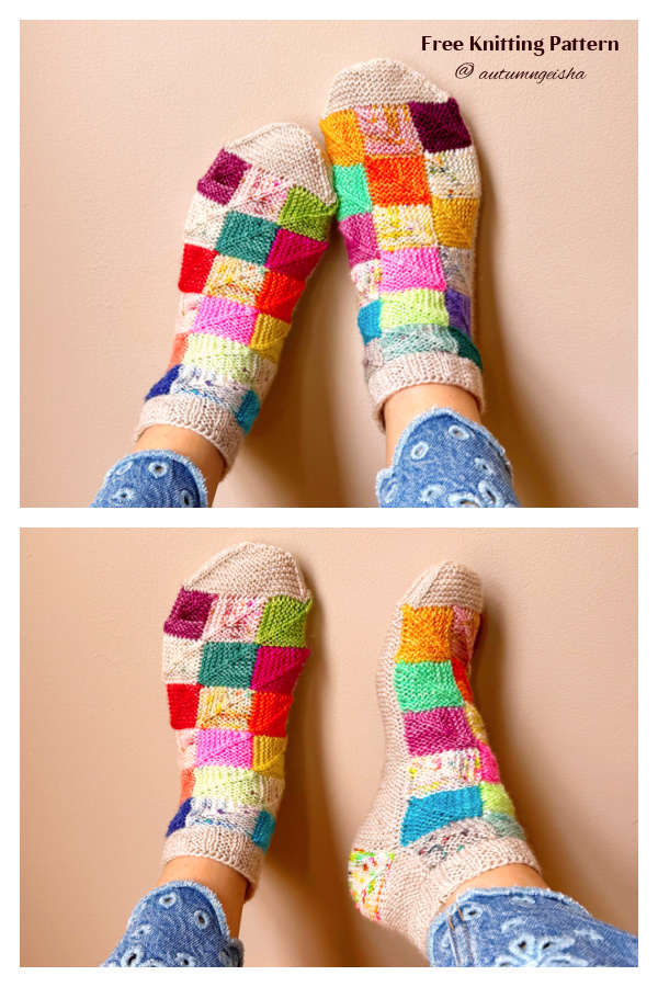 Garter Stitch Patchwork House Socks Free Knitting Pattern