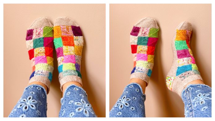 Garter Stitch Patchwork House Socks Free Knitting Pattern