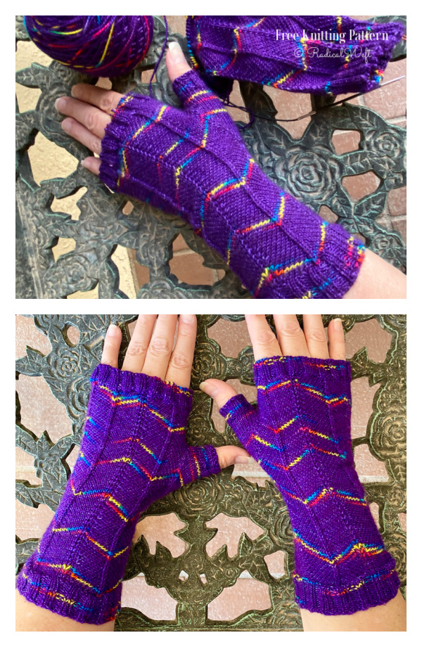 Chevron Fadewalker Fingerless Mitts Free Knitting Pattern