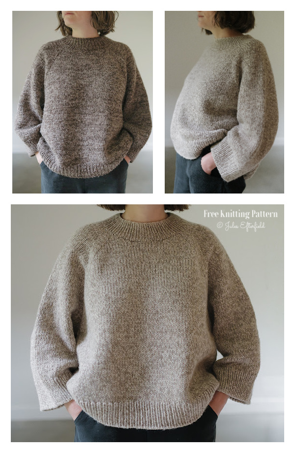 Roomy Raglan Pullover Sweater Free Knitting Pattern