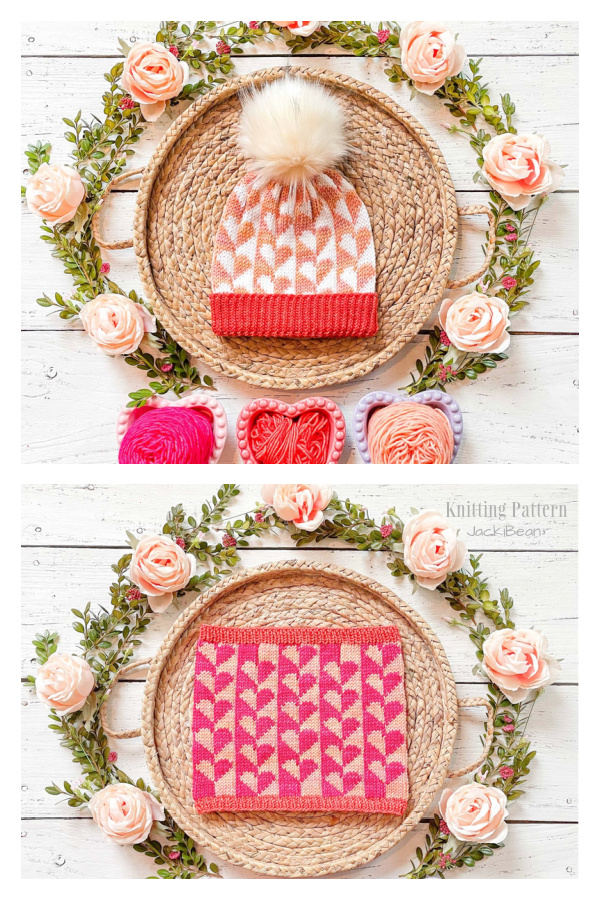 Half of my Heart Hat Cowl Knitting Patterns