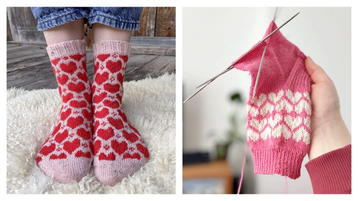 Heart Print Valentine Socks Knitting Patterns