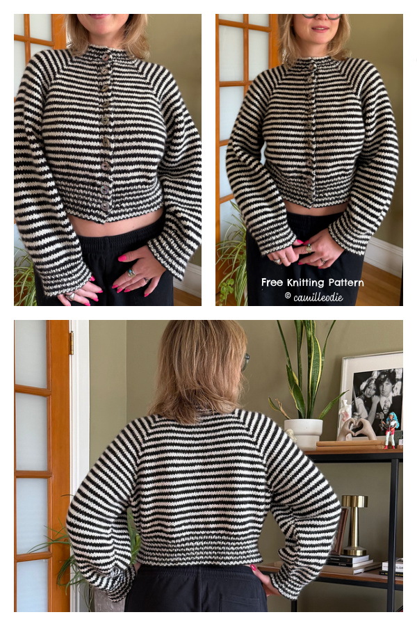Crop Loupy Stripe Cardigan Free Knitting Pattern