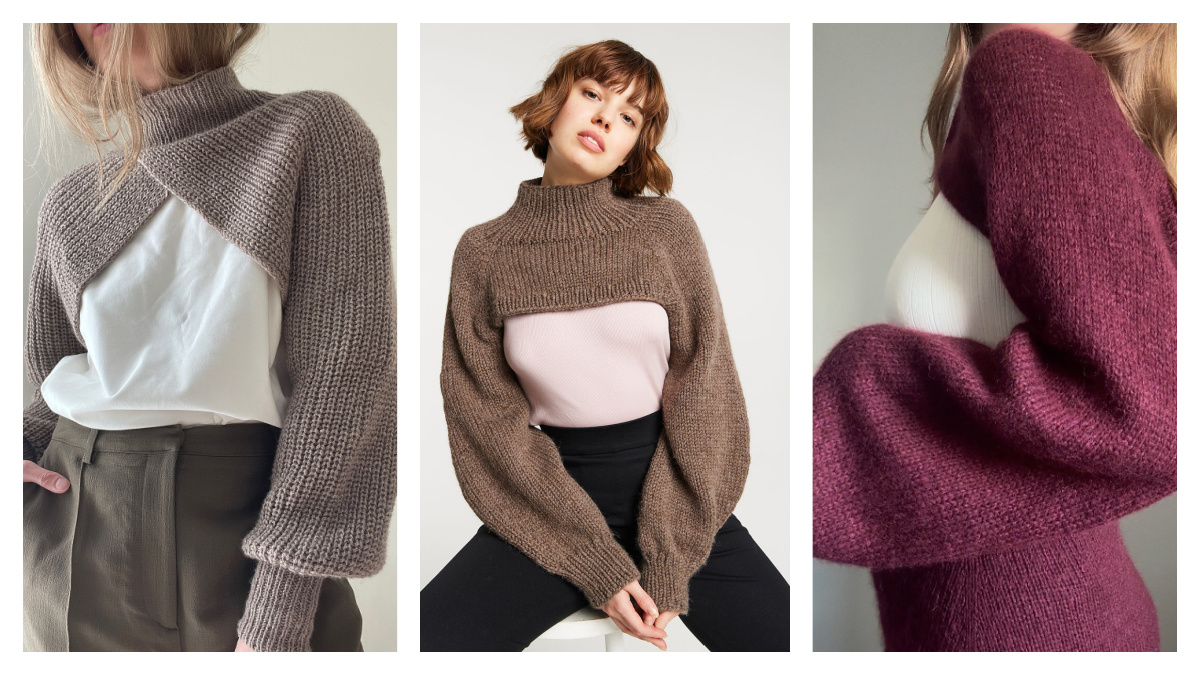 Sleeve Wrap Shrug Crop Sweater Knitting Patterns - Knitting Pattern