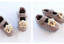 Flower Mary Jane Baby Booties Free Knitting Pattern