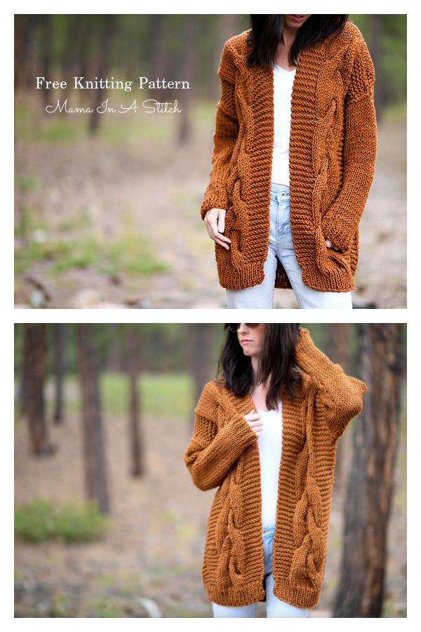 Easy Cable Sweater Cardigan Free Knitting Pattern