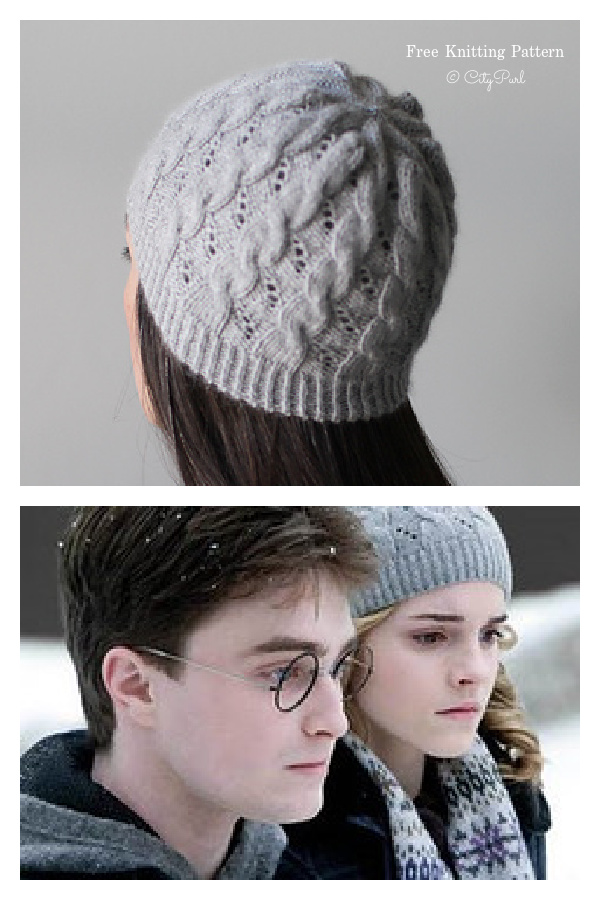 Hermione Hearts Ron Cable Beanie Hat Free Knitting Pattern
