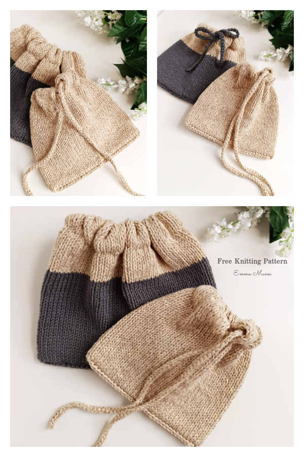 Simple Drawstring Pouches Free Knitting Pattern